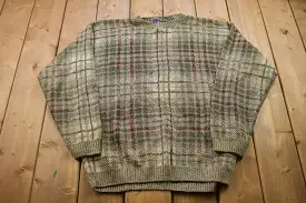 1990s Vintage Liberty Plaid Knitted Sweater / Made in USA / Vintage 90s Crewneck / Pattern Sweater / Outdoor / Pullover Sweatshi