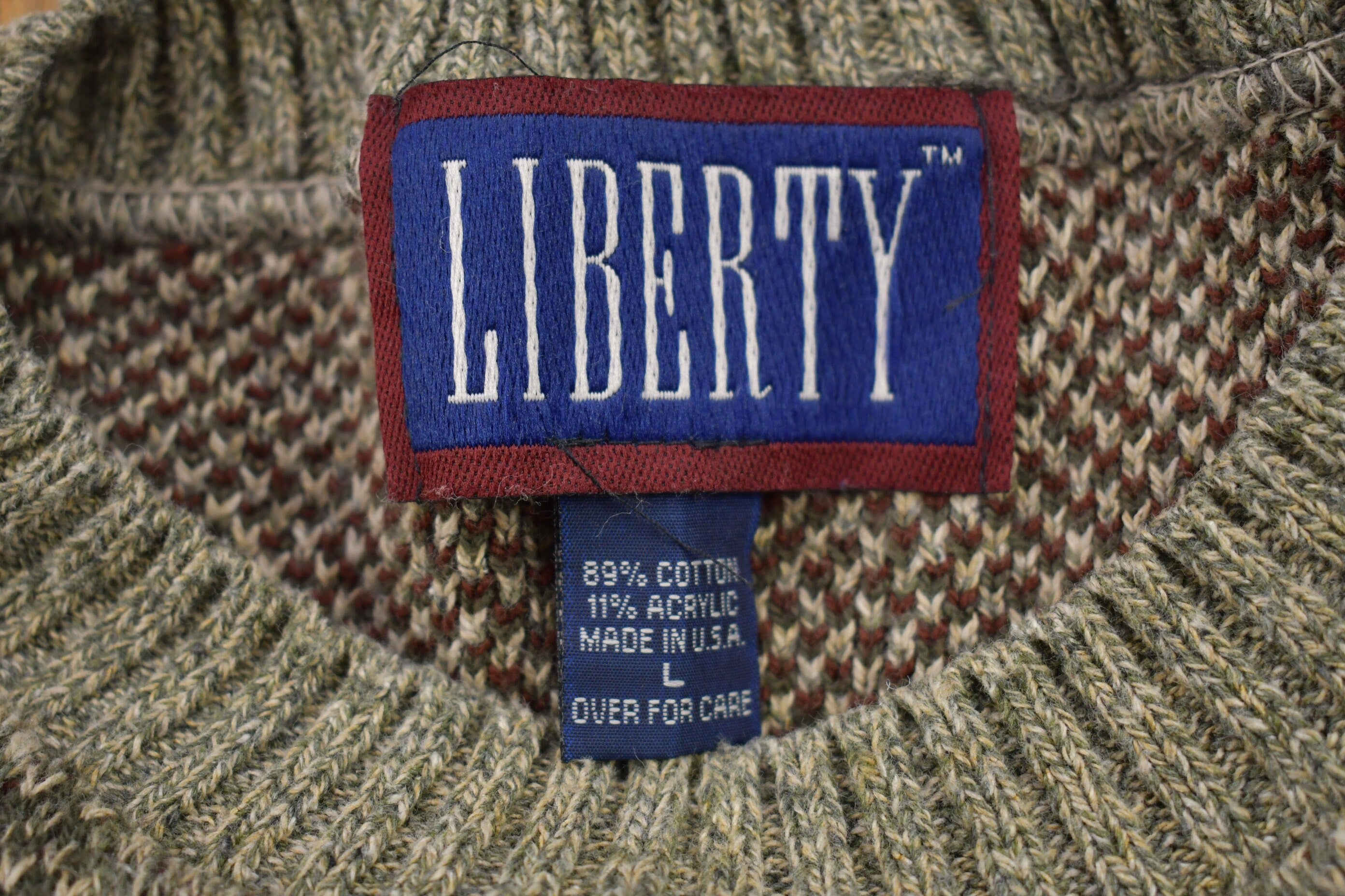 1990s Vintage Liberty Plaid Knitted Sweater / Made in USA / Vintage 90s Crewneck / Pattern Sweater / Outdoor / Pullover Sweatshi