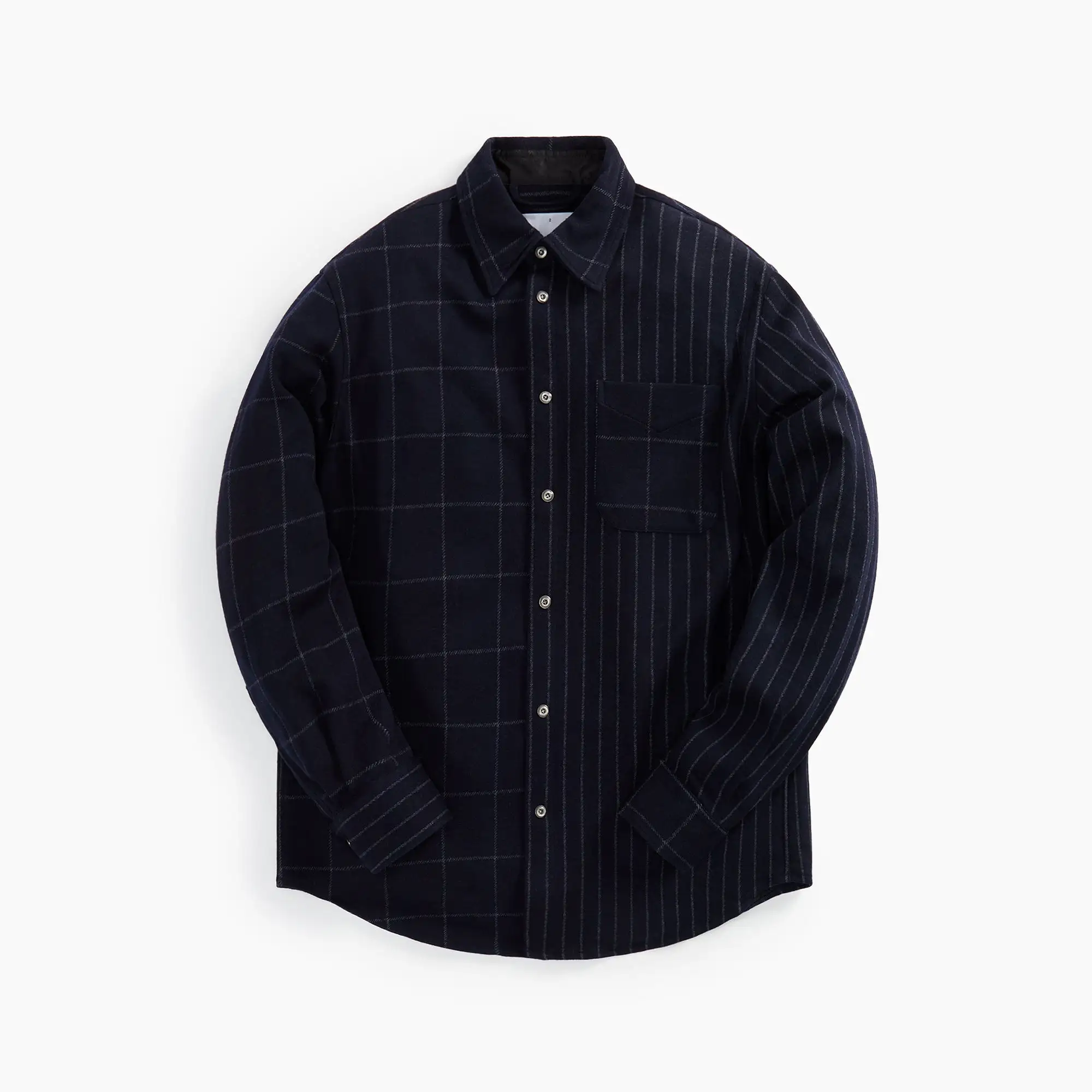 4S Designs Knit Button Down Check Stripe Combo Shirt - Navy