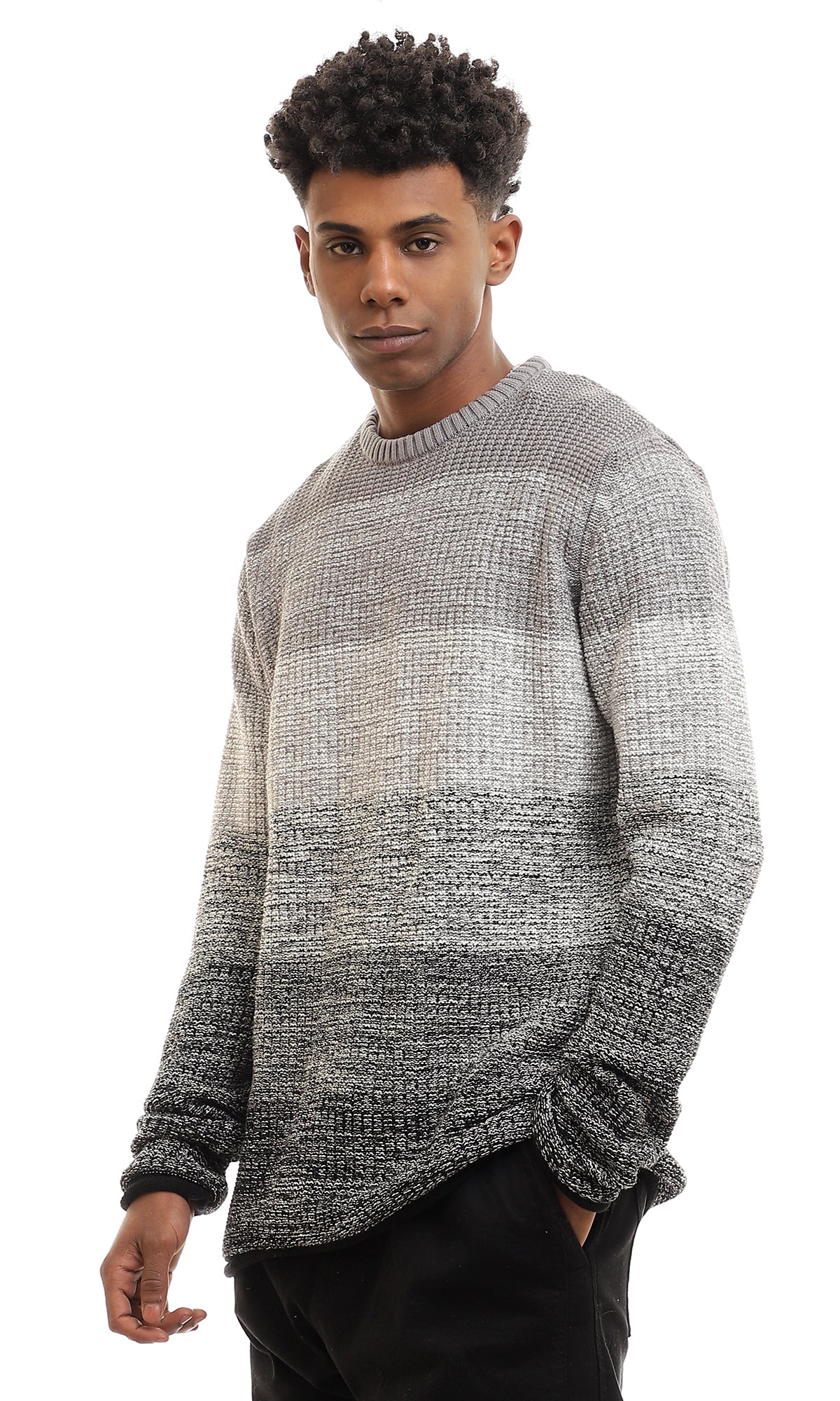 96285 Knitted Full Sleeves Grey Shades Standard Fit Pullover