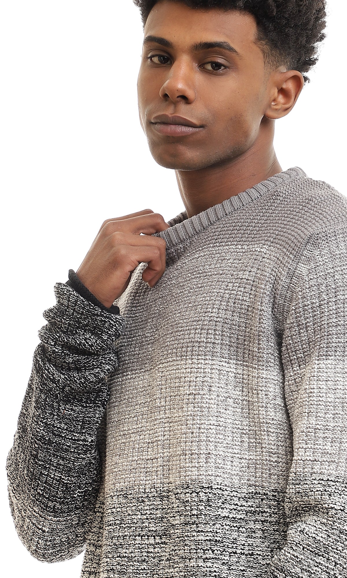 96285 Knitted Full Sleeves Grey Shades Standard Fit Pullover