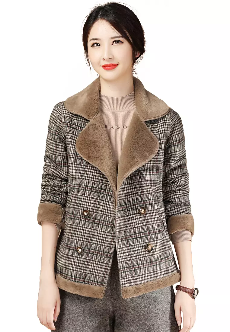 A-IN GIRLS Checkered Plus Woolen Coat