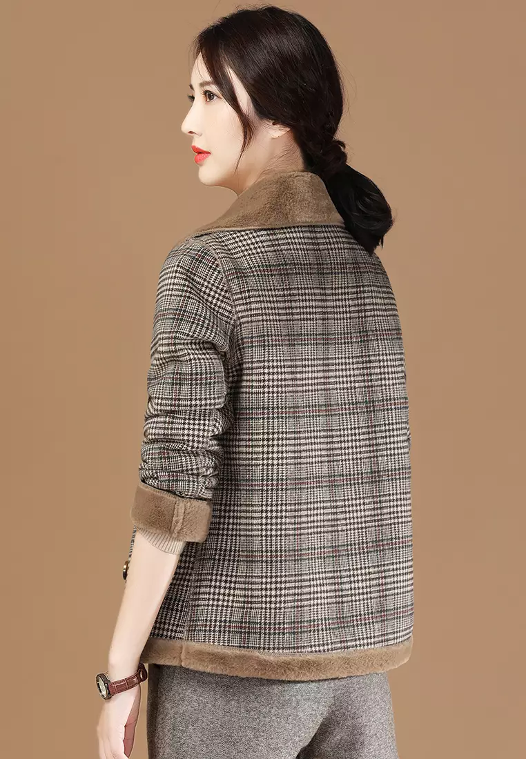 A-IN GIRLS Checkered Plus Woolen Coat