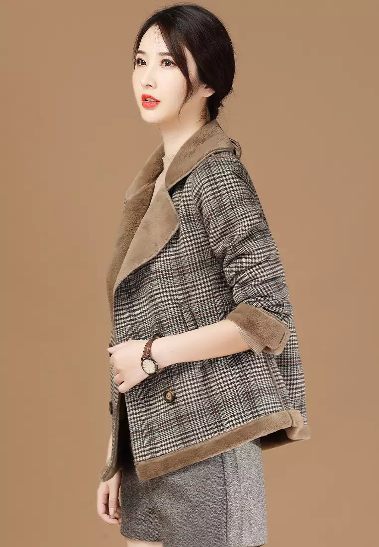 A-IN GIRLS Checkered Plus Woolen Coat