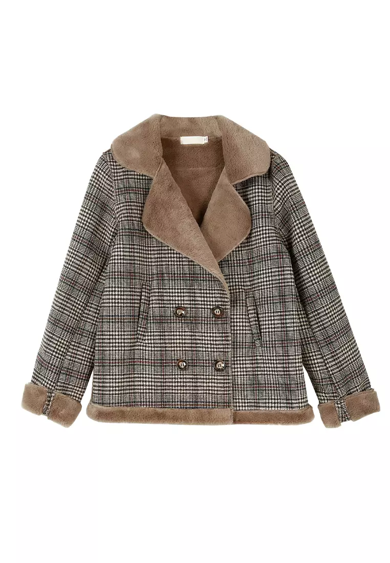 A-IN GIRLS Checkered Plus Woolen Coat