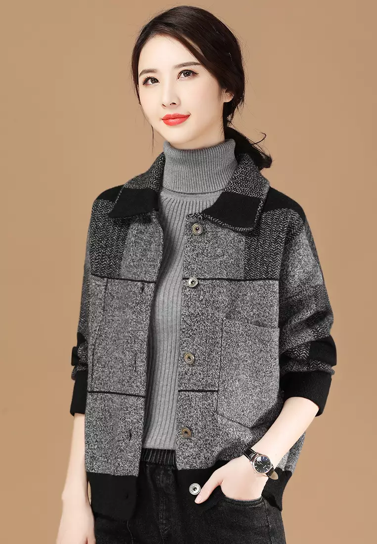 A-IN GIRLS Loose Check Woolen Coat