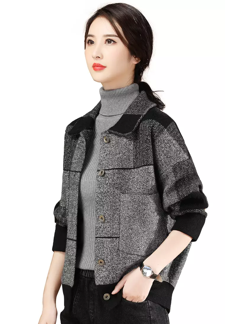 A-IN GIRLS Loose Check Woolen Coat