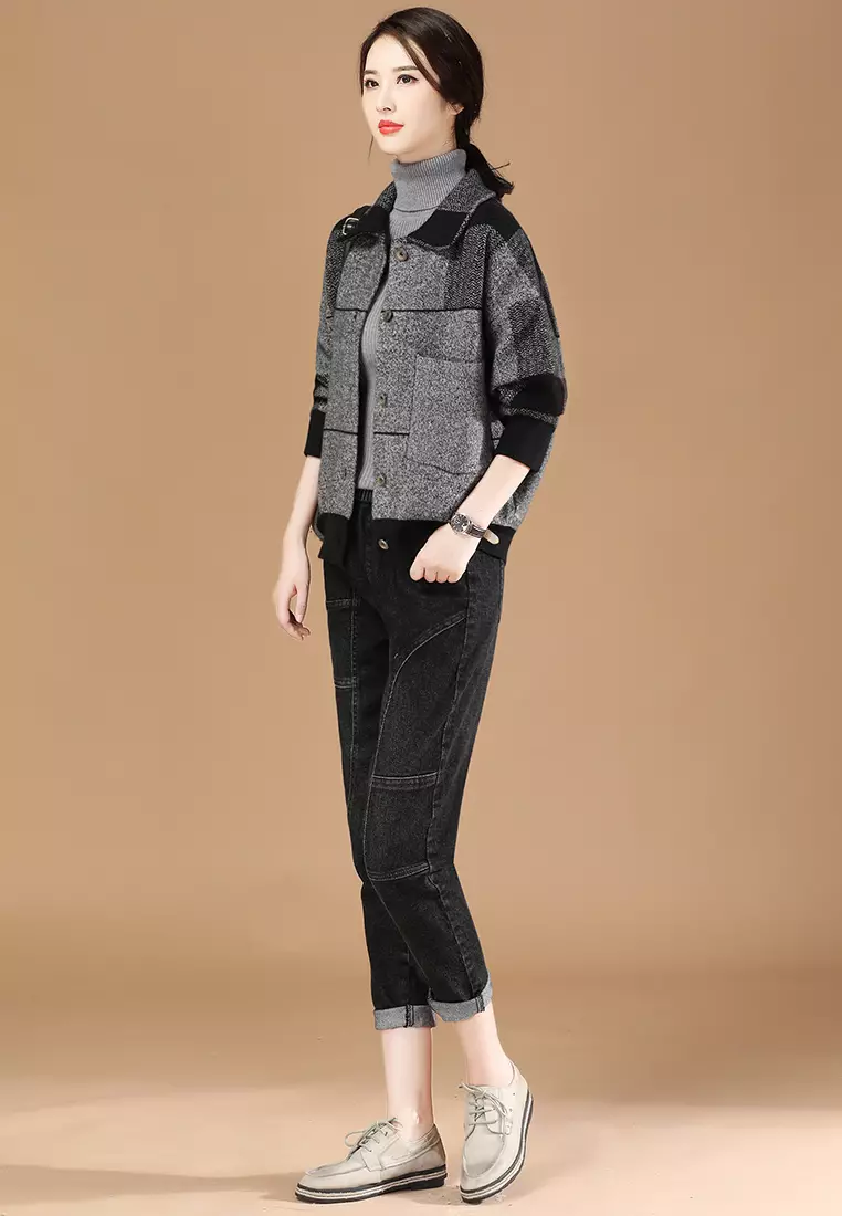 A-IN GIRLS Loose Check Woolen Coat