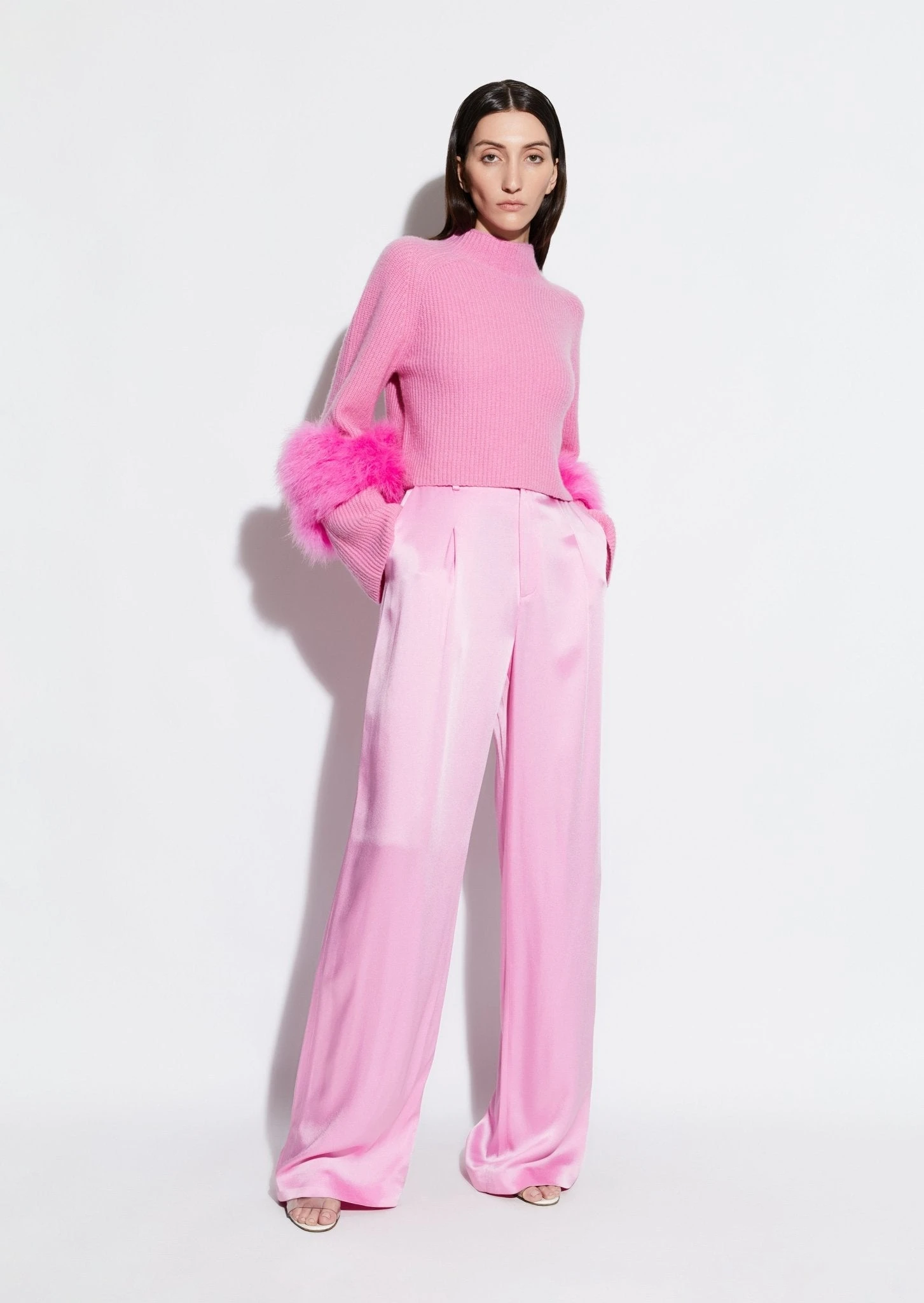 		Airy Cashmere Cropped Turtleneck With Marabou Feathers	