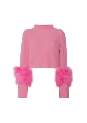 		Airy Cashmere Cropped Turtleneck With Marabou Feathers	