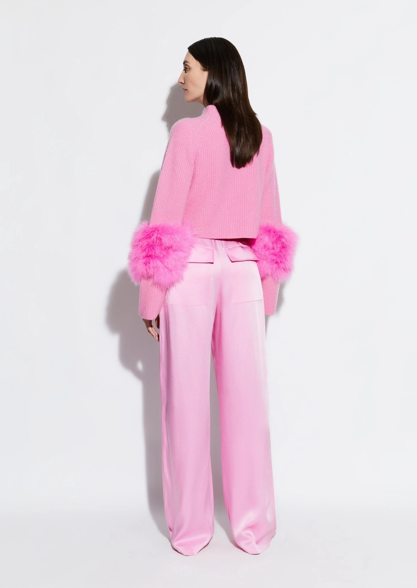 		Airy Cashmere Cropped Turtleneck With Marabou Feathers	