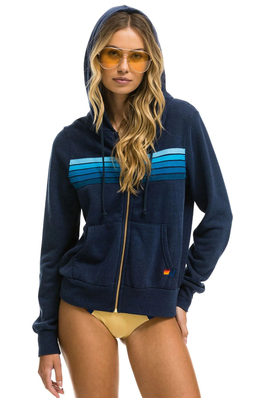 AVIATOR NATION 5 STRIPE HOODIE - NAVY // BLUE