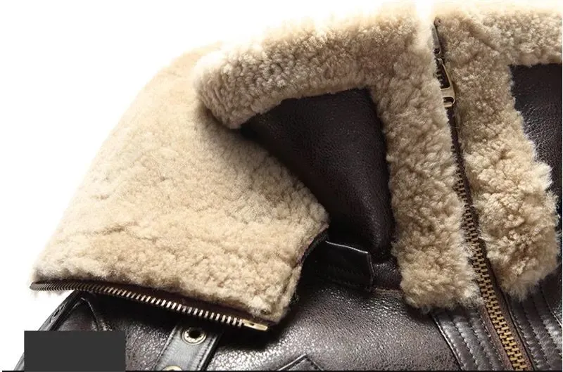 B3 Flight Jacket Men's Shearling Aviator Fur Long Coat