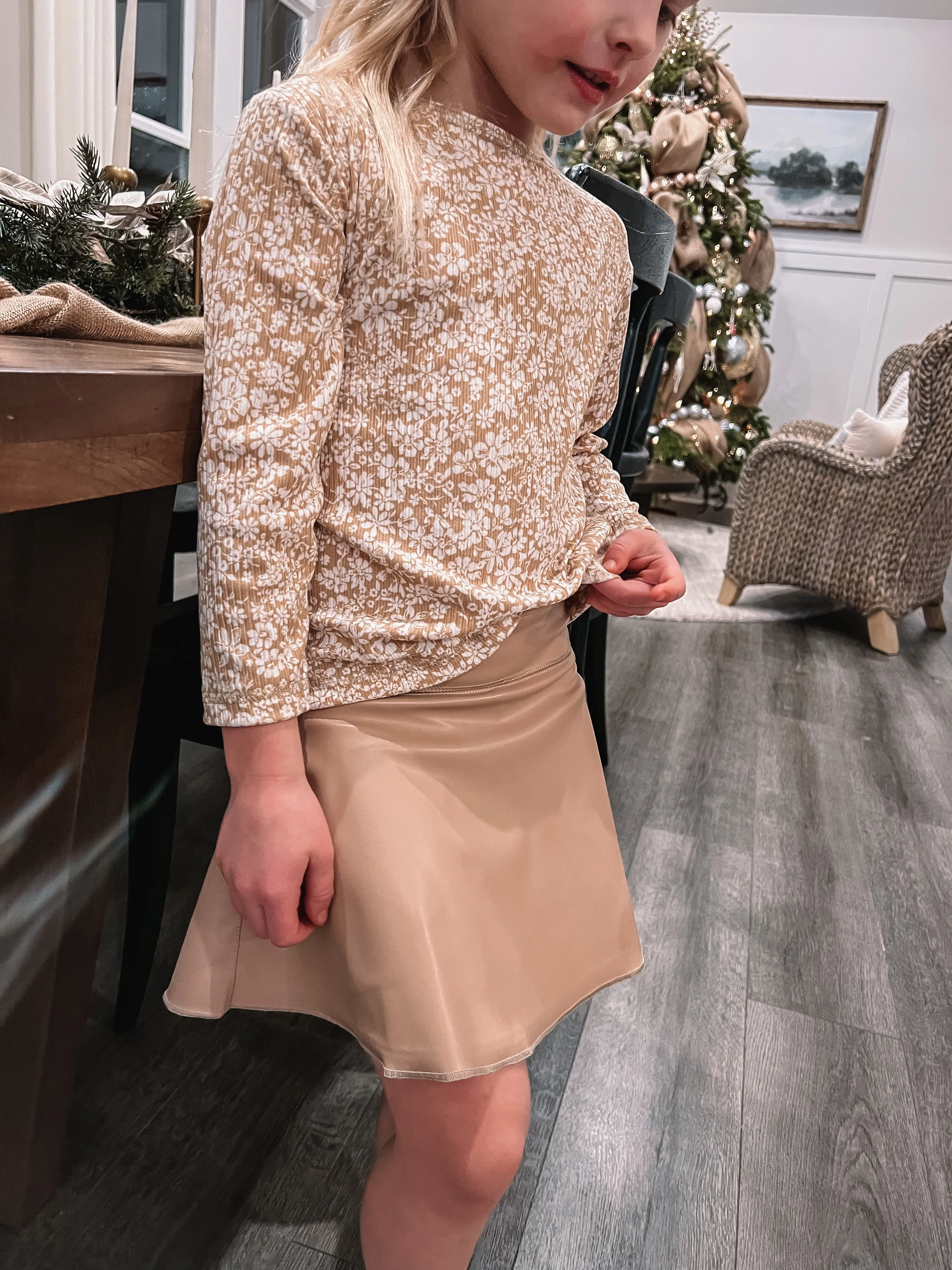 Beige Faux Leather Skirt