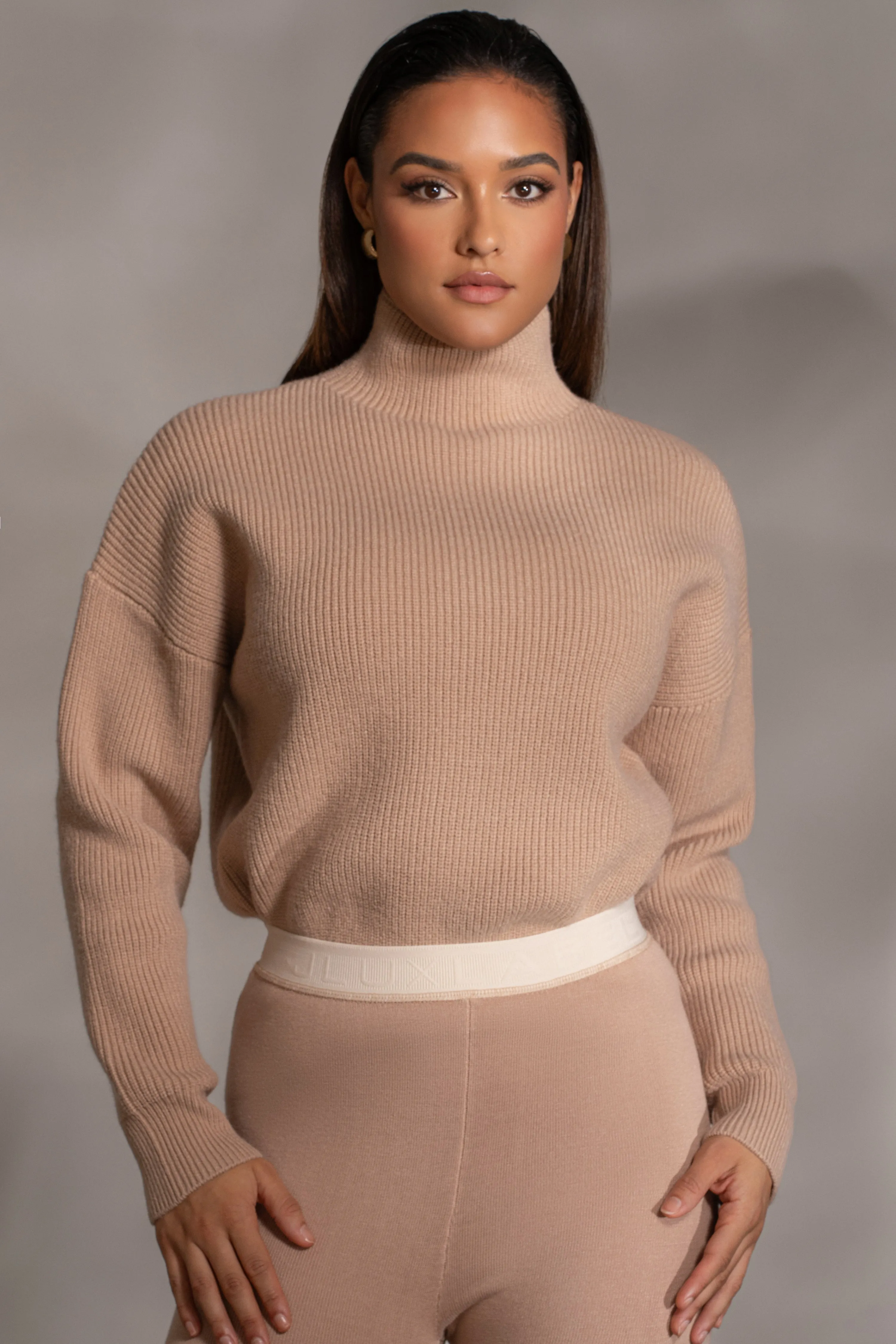 Beige Jenni Turtleneck Sweater Top