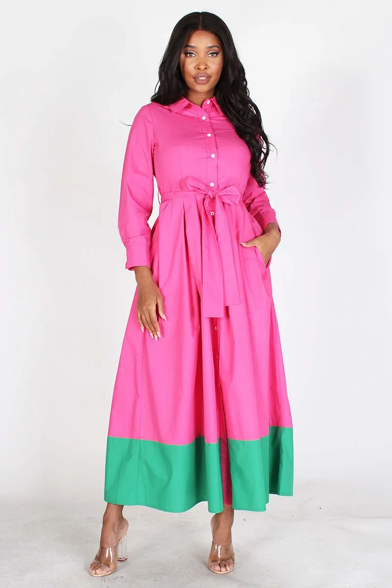 Button Down Two Tone Maxi Dress