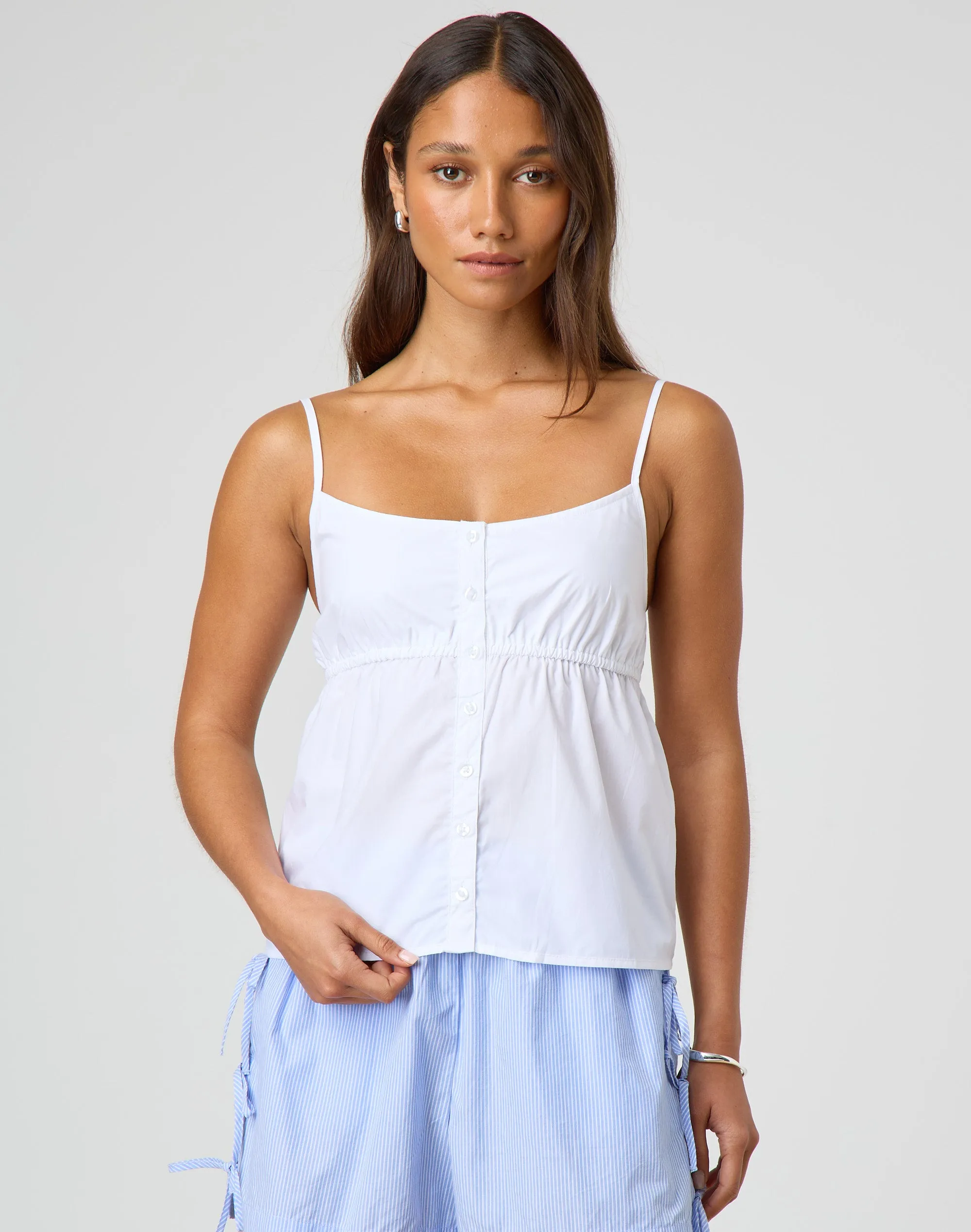 Button Up Two Tier Cami in White | Glassons