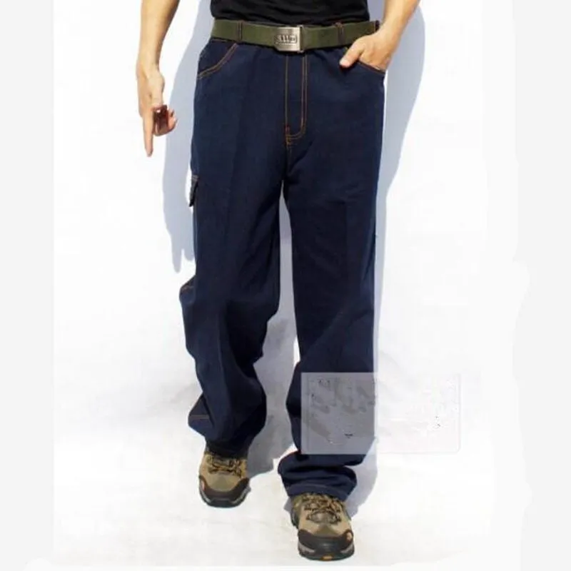 Casual Men's Solid Pattern Denim Pockets Decor Cargo Baggy Jeans Trousers