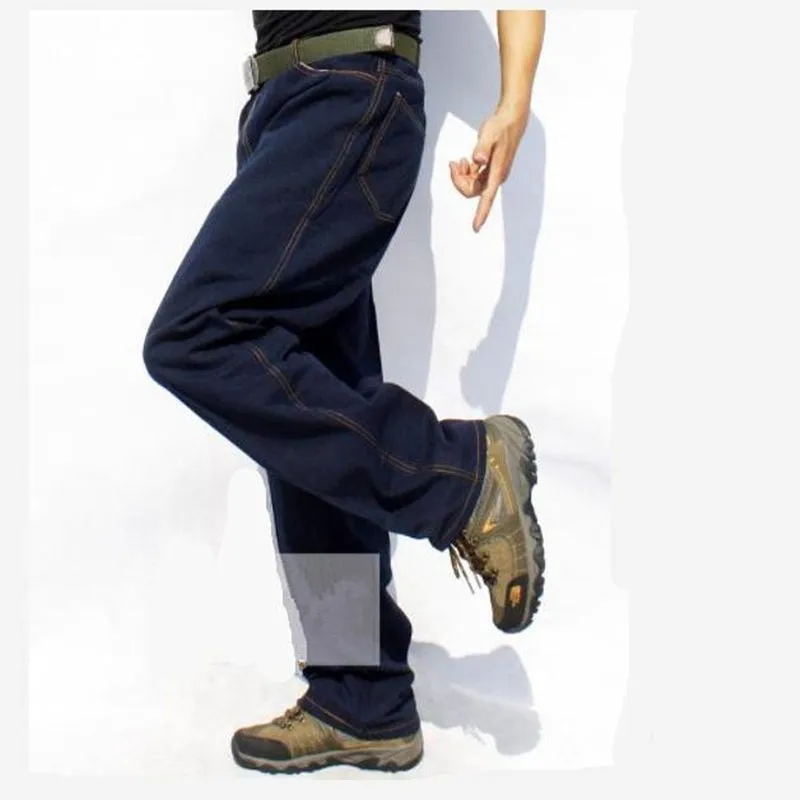 Casual Men's Solid Pattern Denim Pockets Decor Cargo Baggy Jeans Trousers