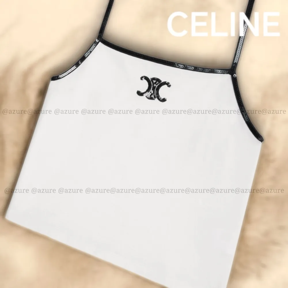 CELINE  |embroidered triomphe tank top in cotton jersey