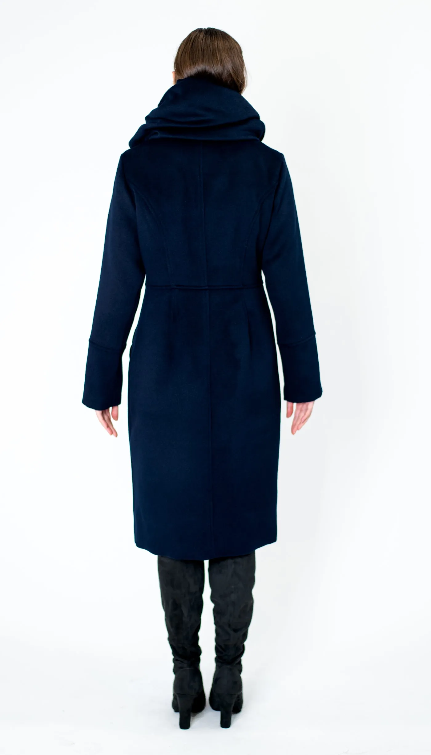 Cowl/Hood Zip Coat / Navy plush