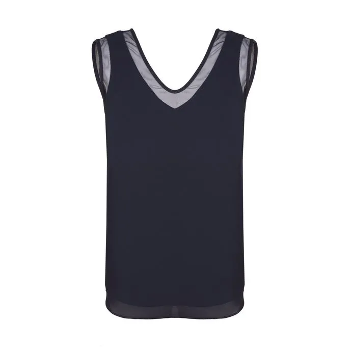 CREPE DE CHINE TANK TOP WITH VOILE DETAILS Woman Midnight blue