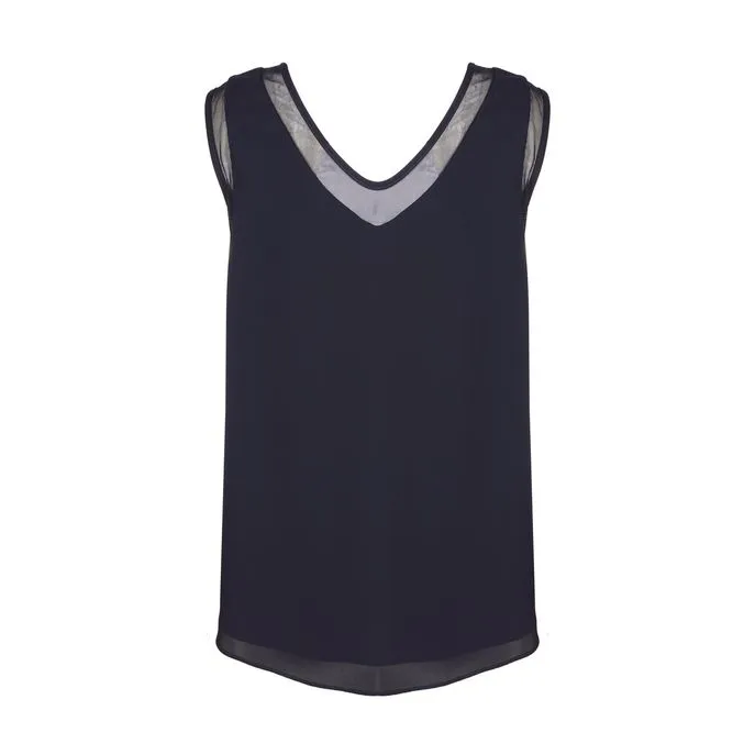 CREPE DE CHINE TANK TOP WITH VOILE DETAILS Woman Midnight blue