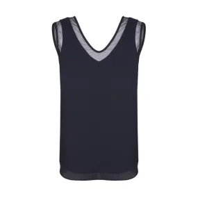 CREPE DE CHINE TANK TOP WITH VOILE DETAILS Woman Midnight blue