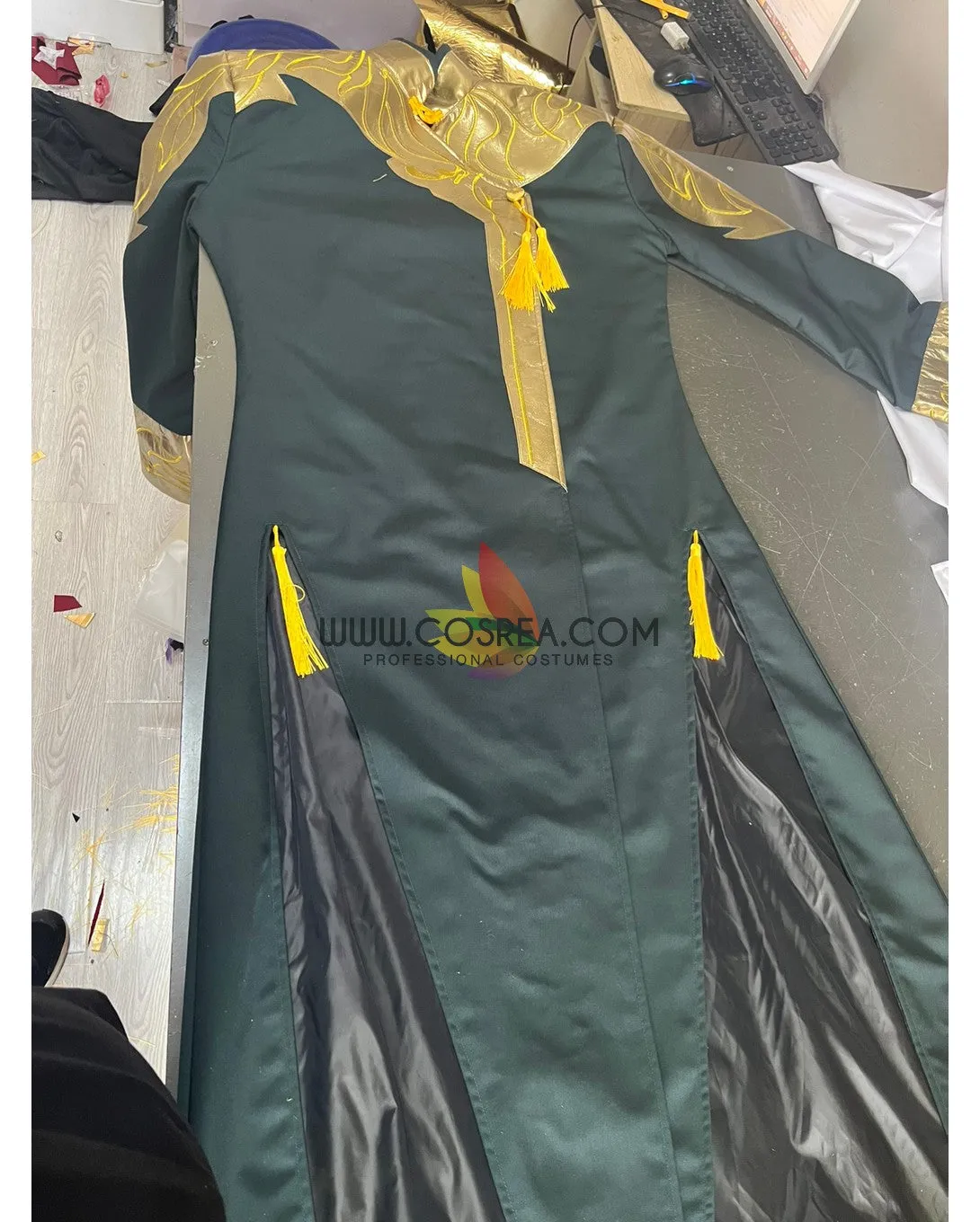 Custom Design Pine Green And Gold Embroidered Cosplay Costume