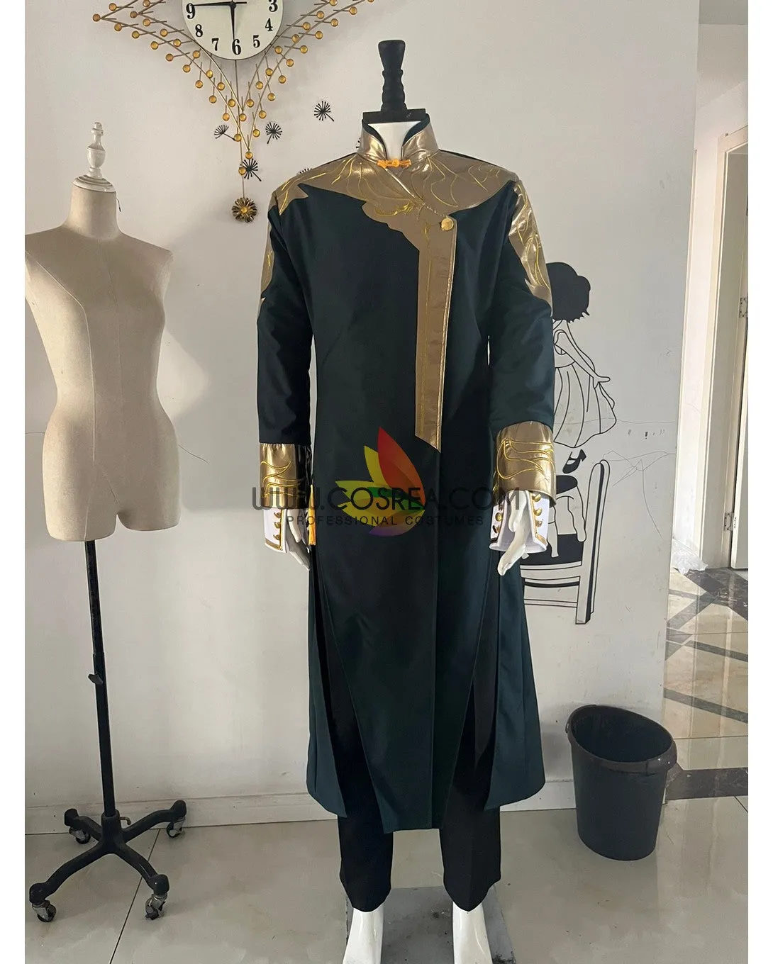 Custom Design Pine Green And Gold Embroidered Cosplay Costume