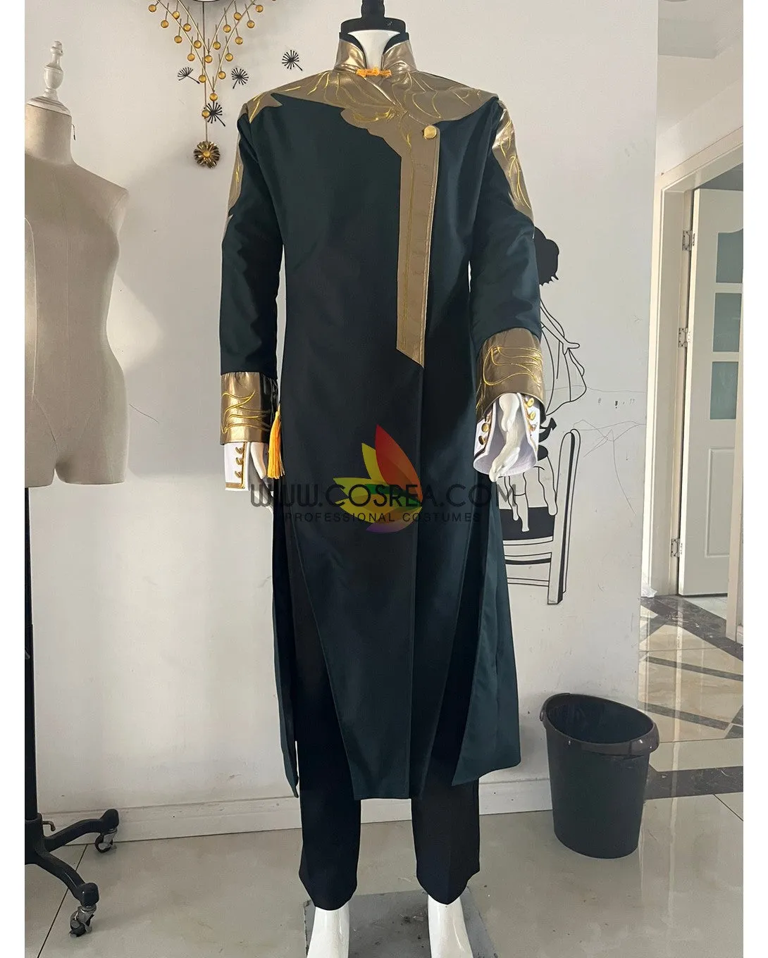 Custom Design Pine Green And Gold Embroidered Cosplay Costume