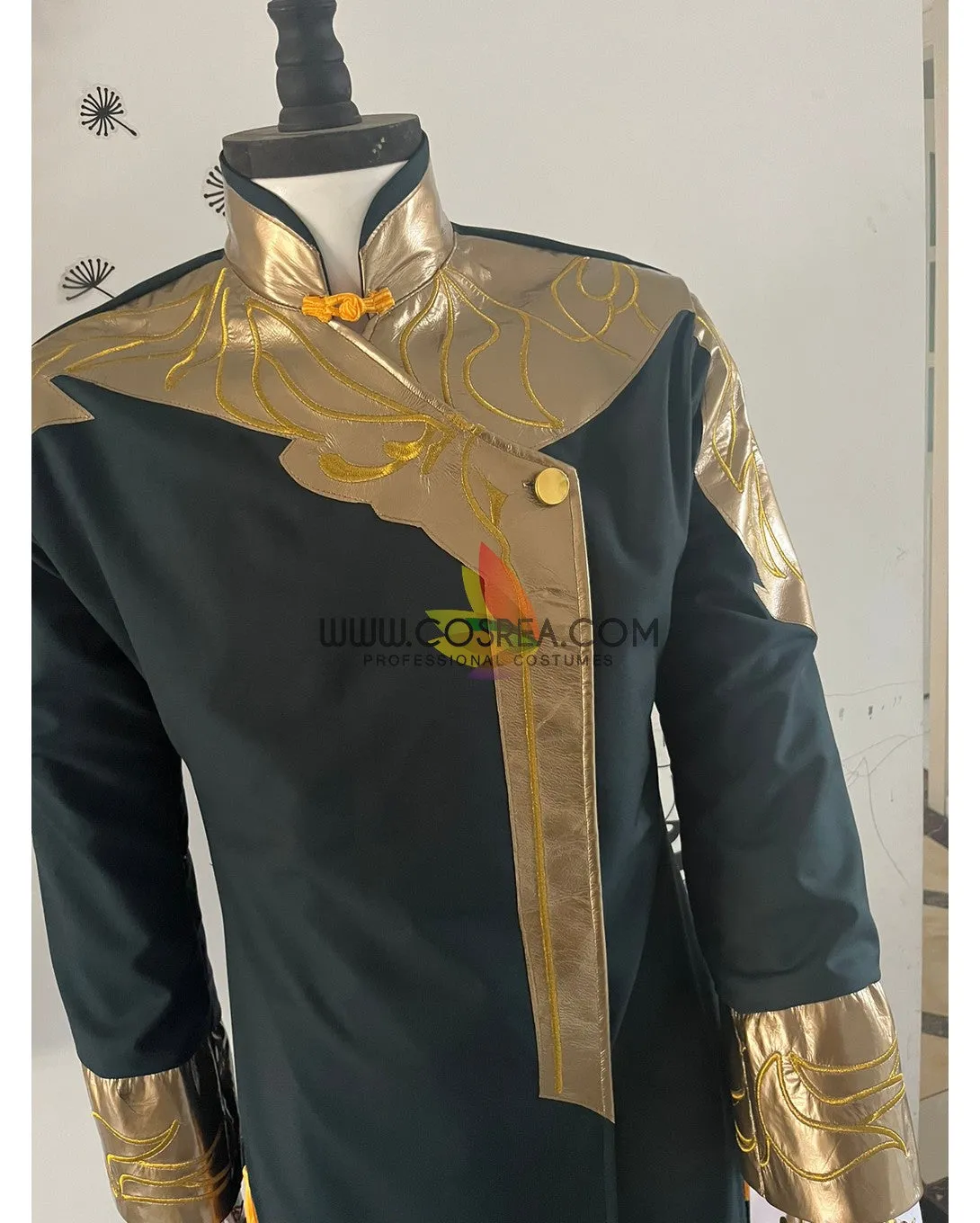 Custom Design Pine Green And Gold Embroidered Cosplay Costume