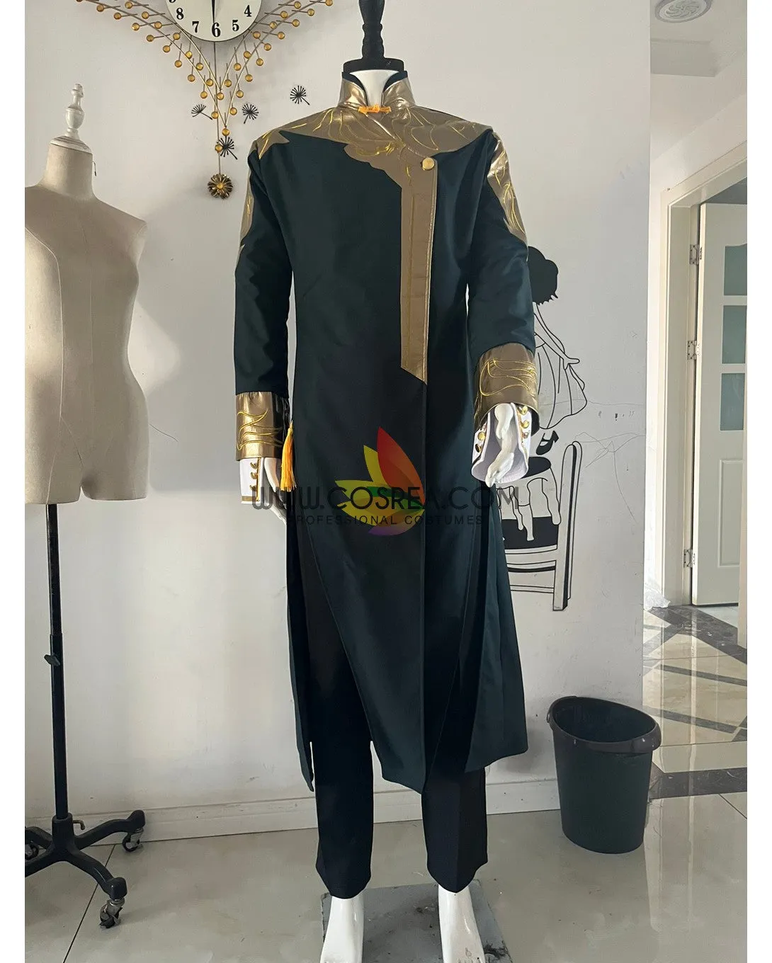 Custom Design Pine Green And Gold Embroidered Cosplay Costume