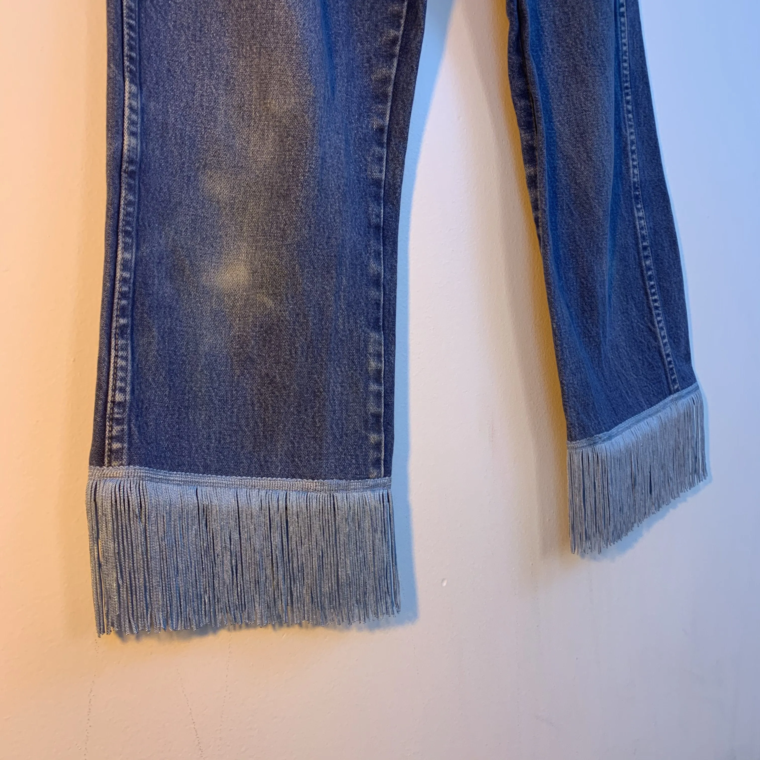 Custom upcycled fringe jeans 