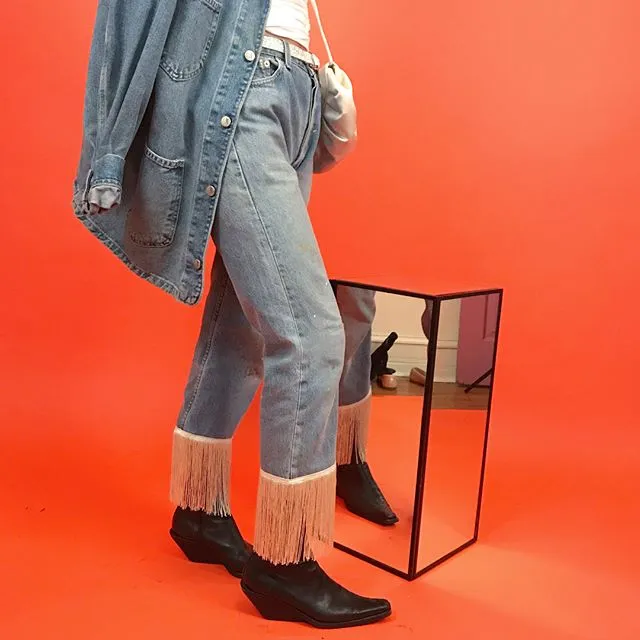 Custom upcycled fringe jeans 