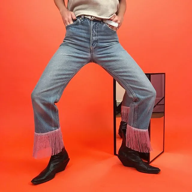 Custom upcycled fringe jeans 