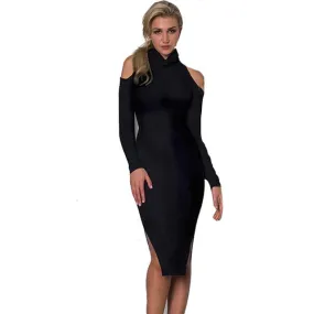 Cute Black Off Shoulder Turtleneck Sheath Dress Women Sexy Bodycon Vestidos Full Plus Size Dresses 70222 GS