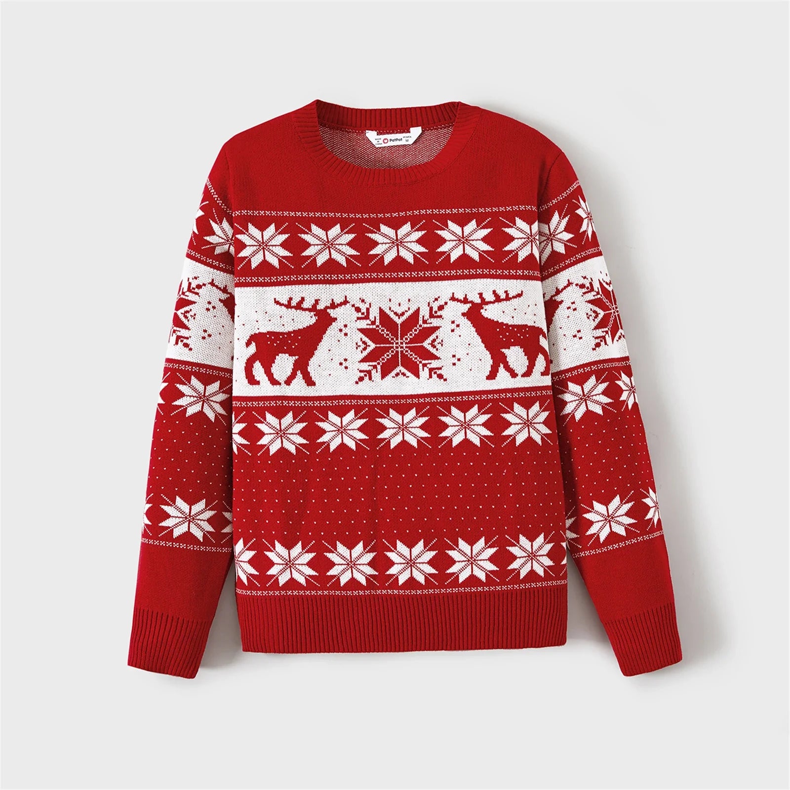 Family Christmas Sweater Matching Deer and Snowflake Long-sleeve Knitted Sweater