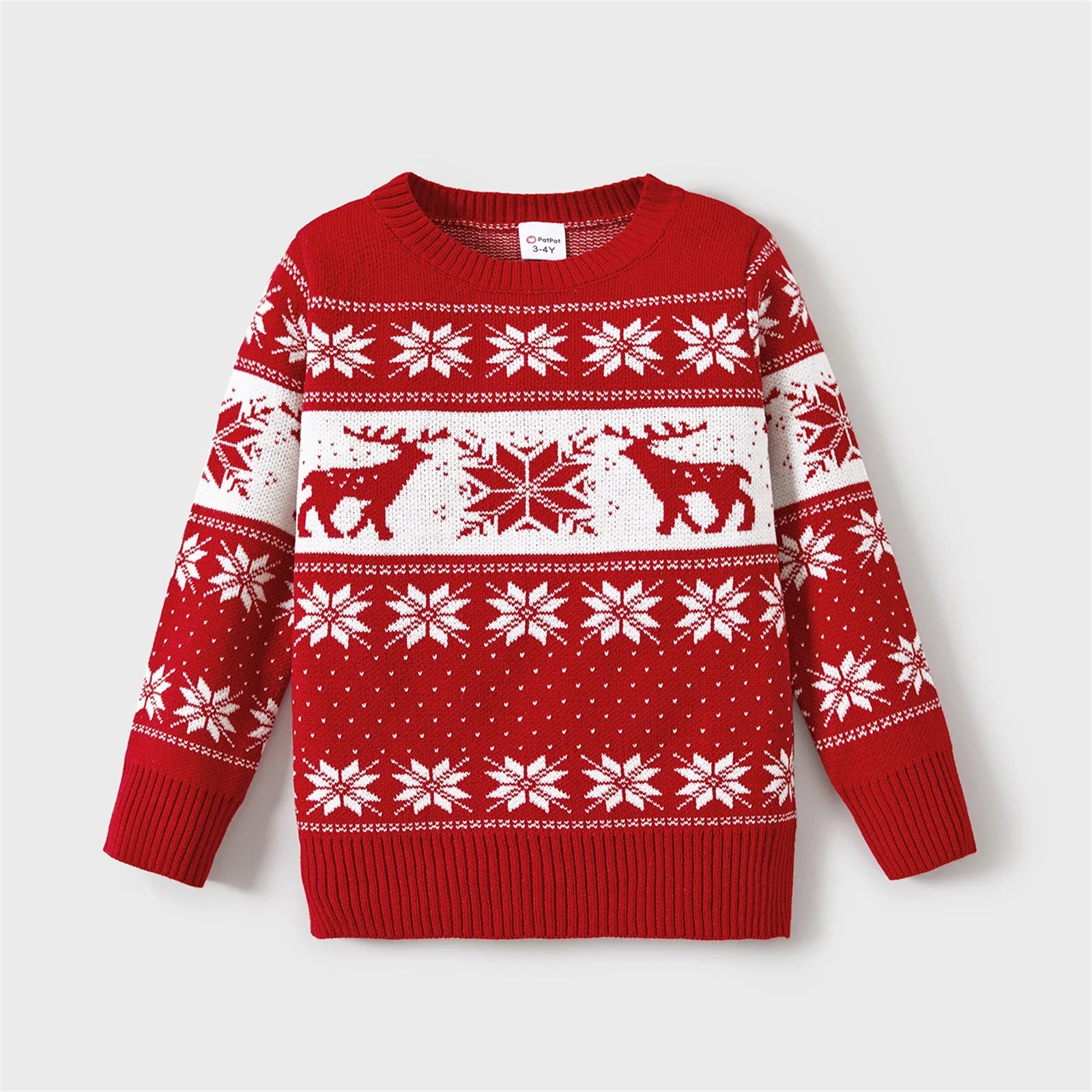 Family Christmas Sweater Matching Deer and Snowflake Long-sleeve Knitted Sweater