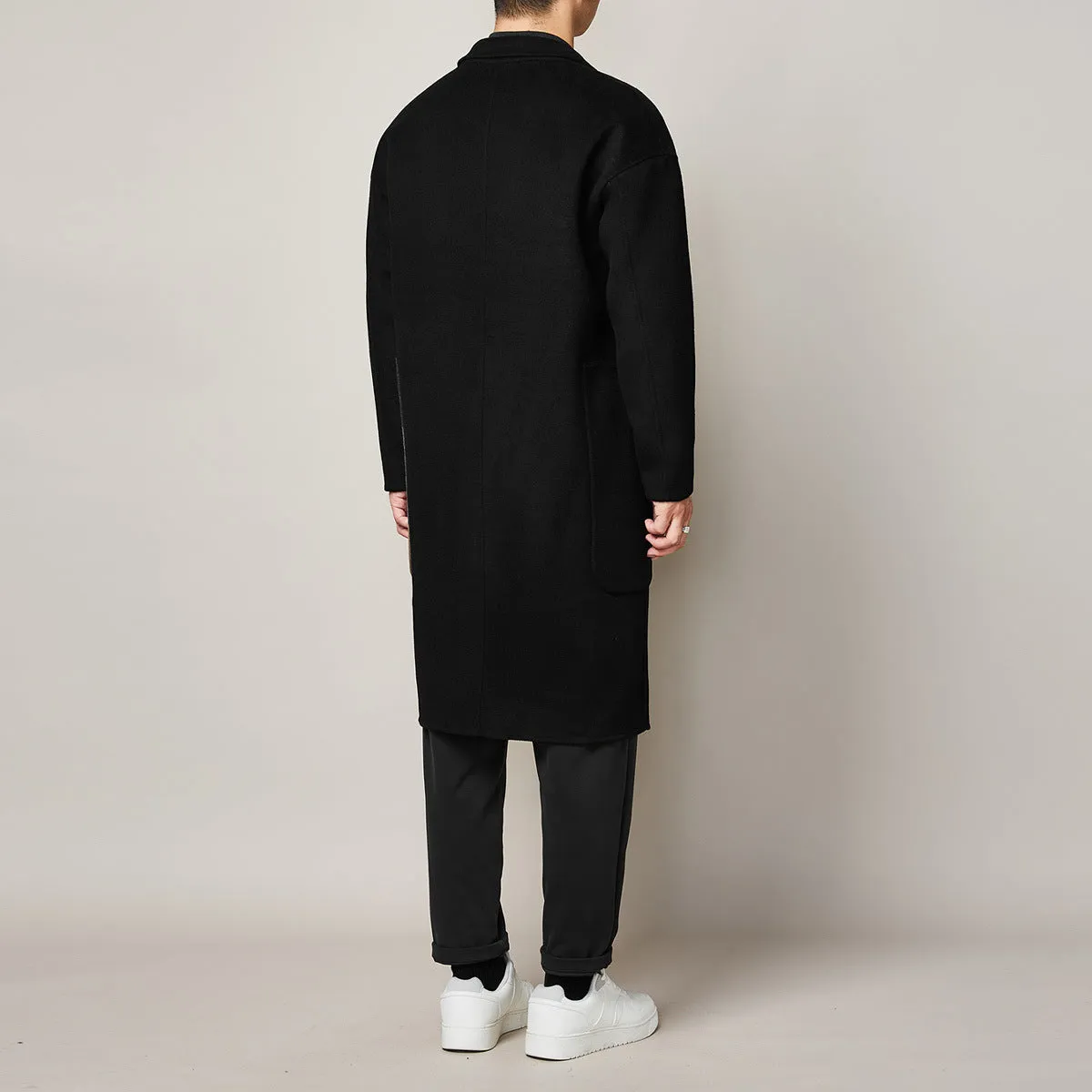 Fashion Men's Color Contrast Stitching Long Woolen Coat