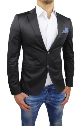 Giacca uomo Sartoriale in Raso Slim Fit nero Blazer elegante