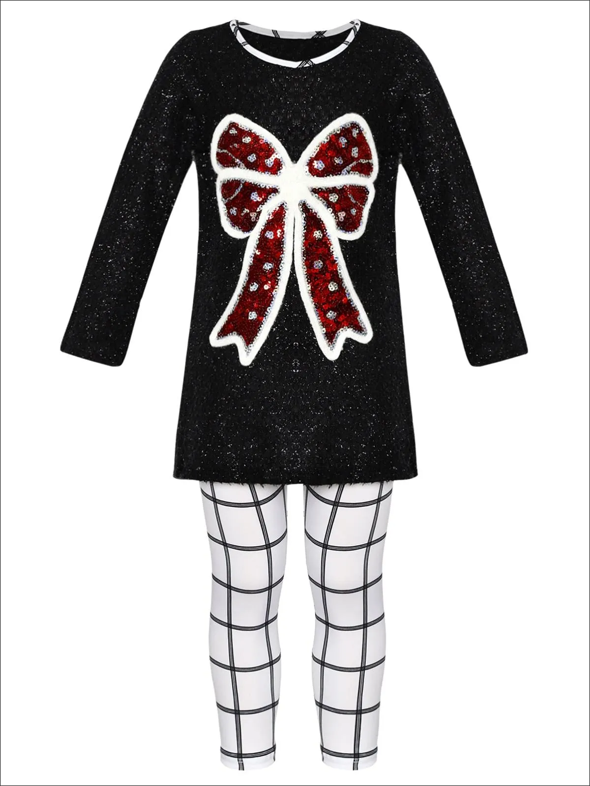 Girls Long Sleeve Sequin Bow Applique Tunic And Legging Set