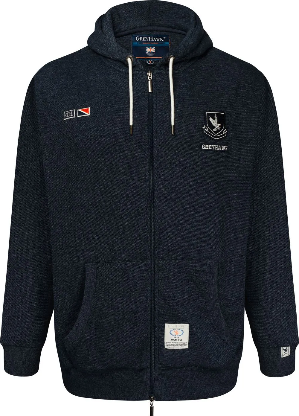 Grey Hawk Fleece Lined Zipped Hoody - Navy