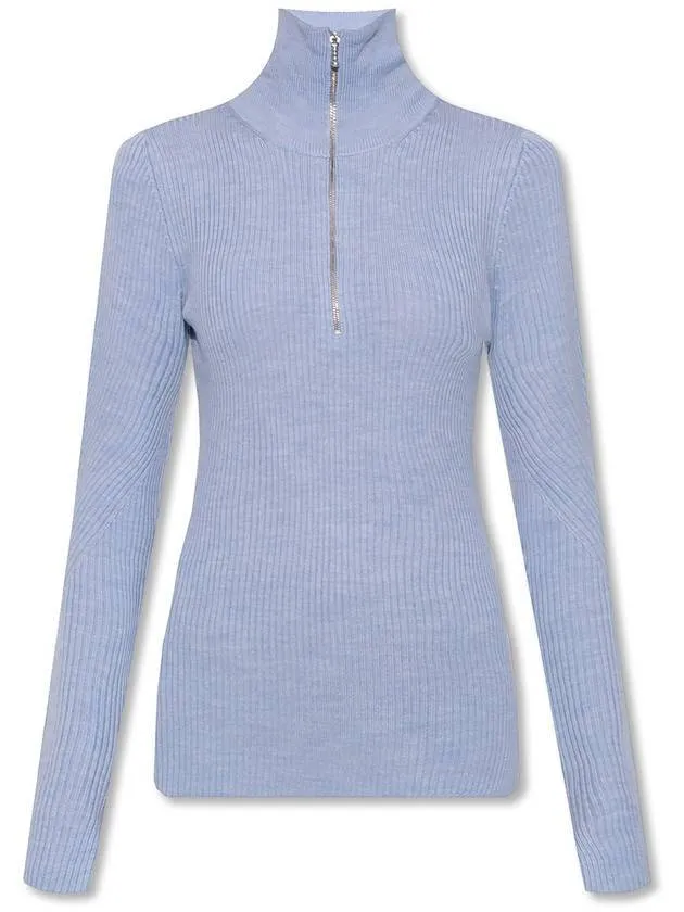 Half Zipper Rib Turtleneck Blue