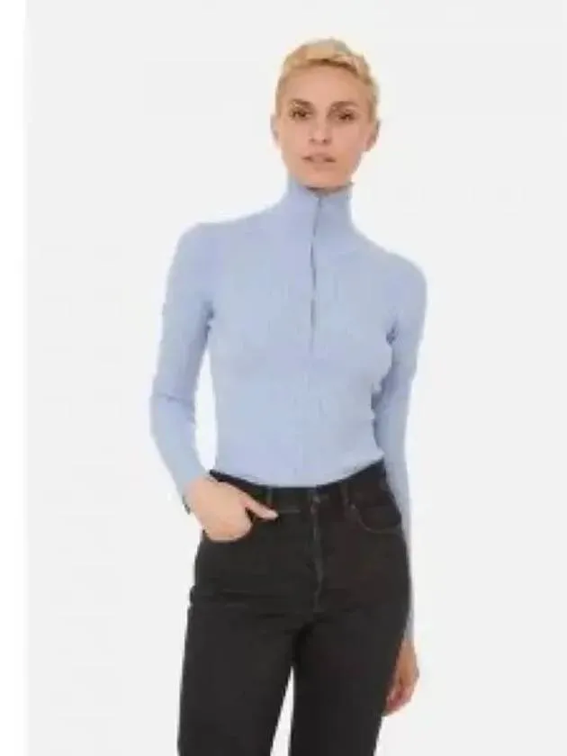 Half Zipper Rib Turtleneck Blue