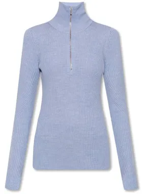 Half Zipper Rib Turtleneck Blue