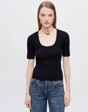 Hanes Pointelle Scoop Neck Tee - Black