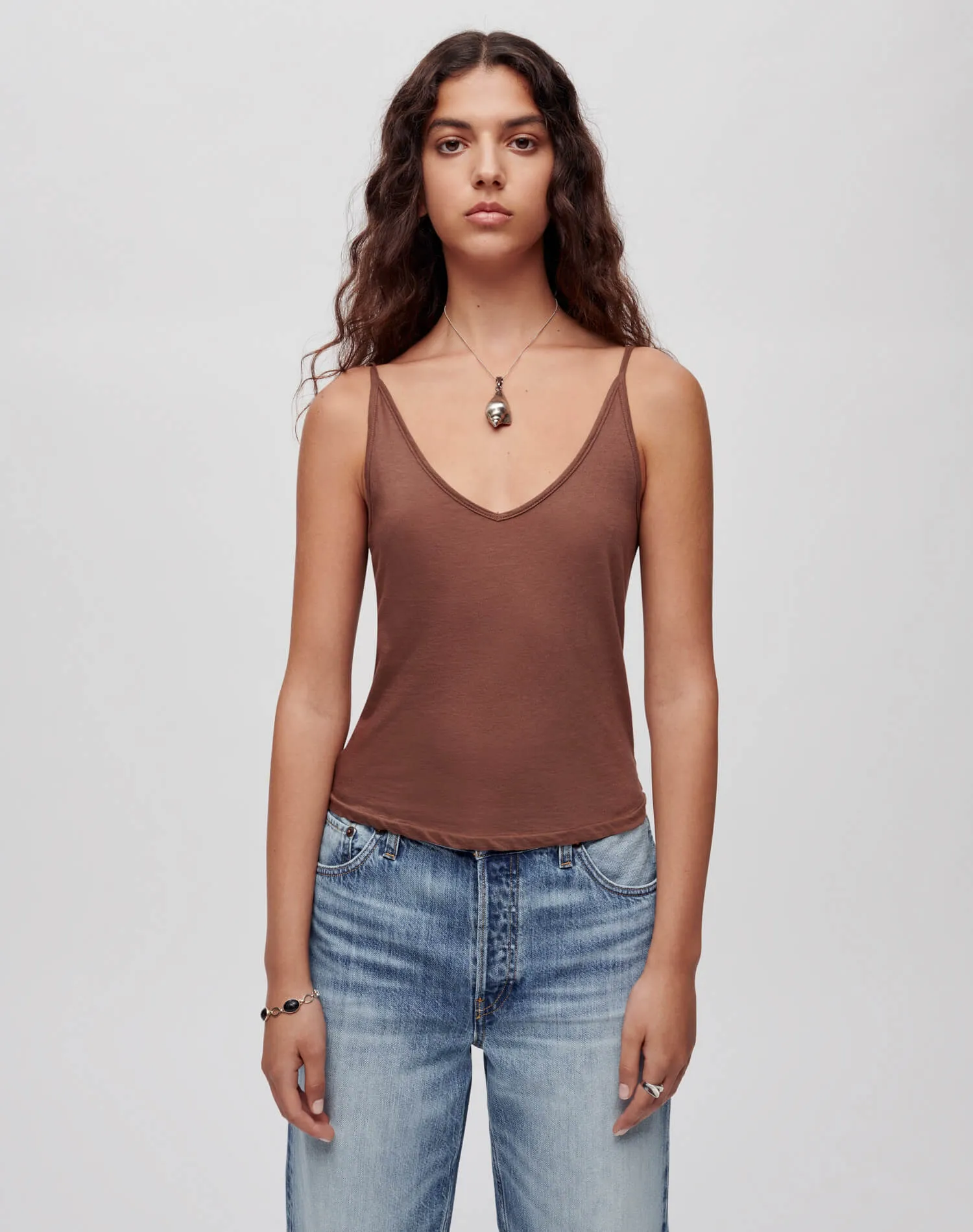 Hanes Sheer Spaghetti Strap Tank - Espresso