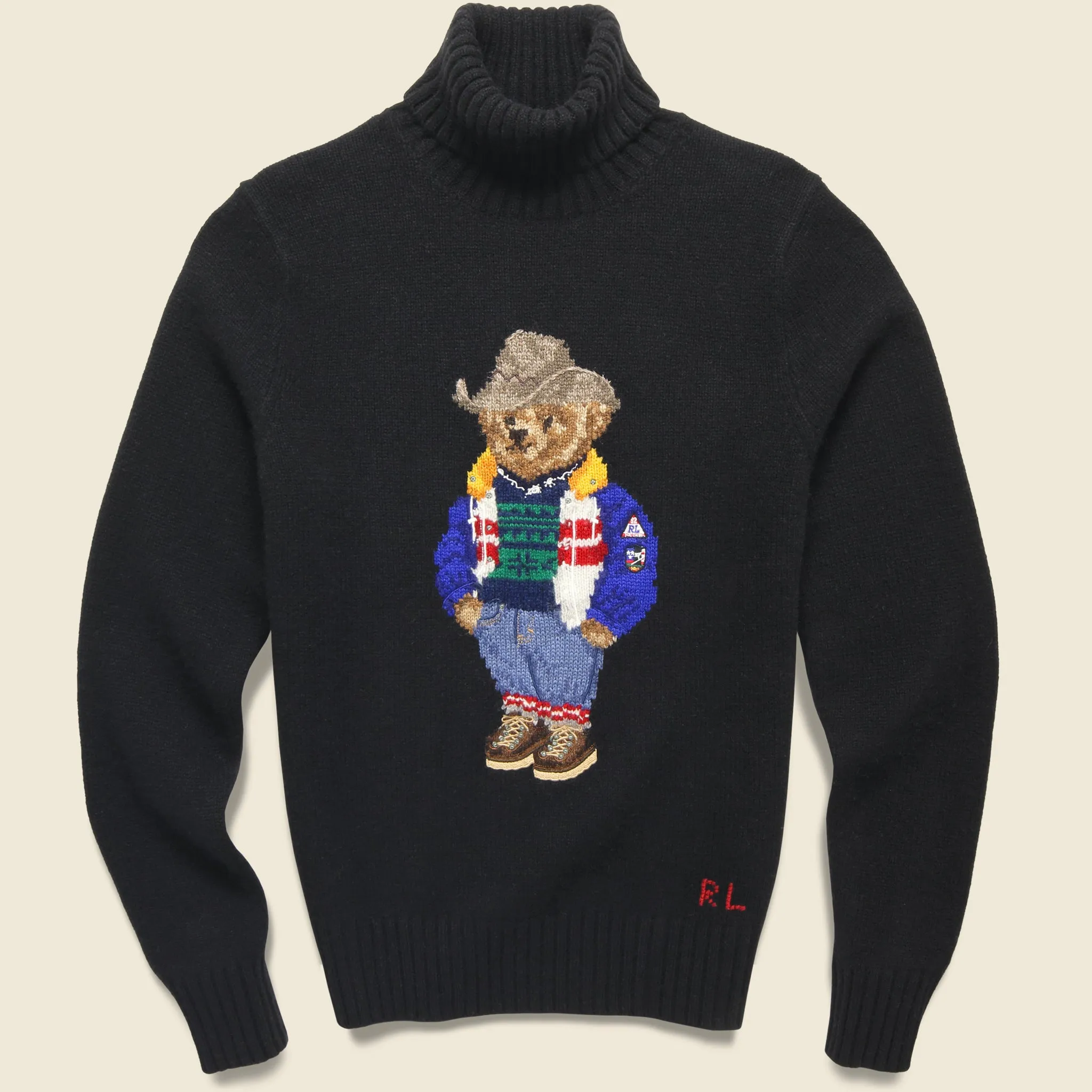 Holiday Bear Turtleneck Sweater - Black