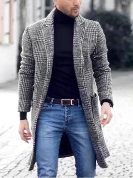 Houndstooth  Woolen Men Winter Coat